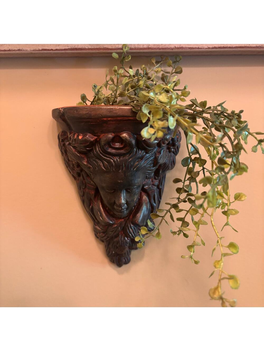 Vintage Terracotta Wall Pocket Ornate Goddess Face Dark Academia 8 X 6 inches